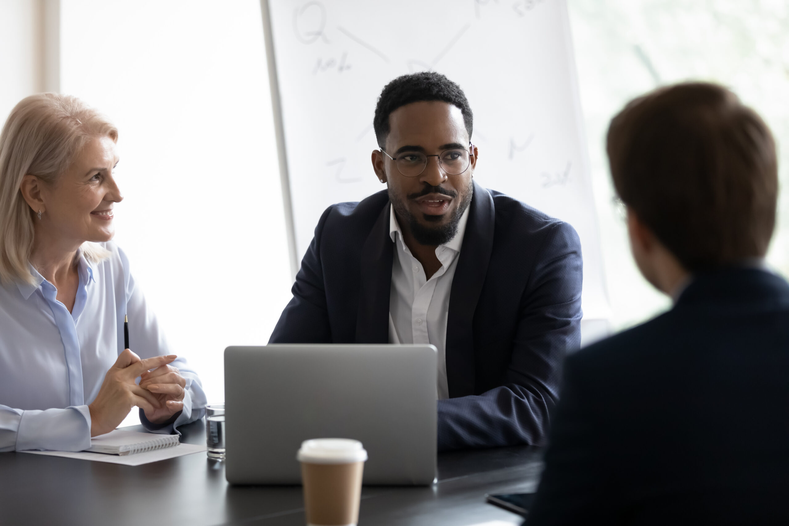 Office workers having conversation